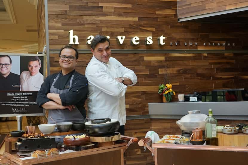 Notable chefs such as Todd English join chef Roy Ellamar (left) at Harvest restaurant during...