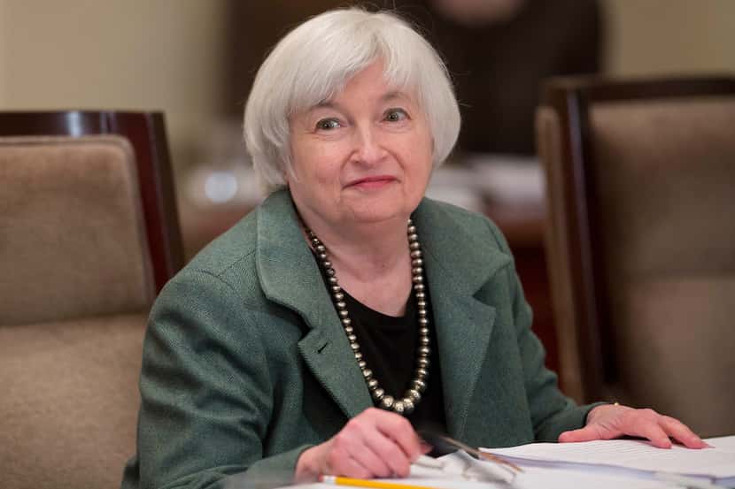 Janet Yellen, chair of the U.S. Federal Reserve, arrives to an open meeting of the Board of...