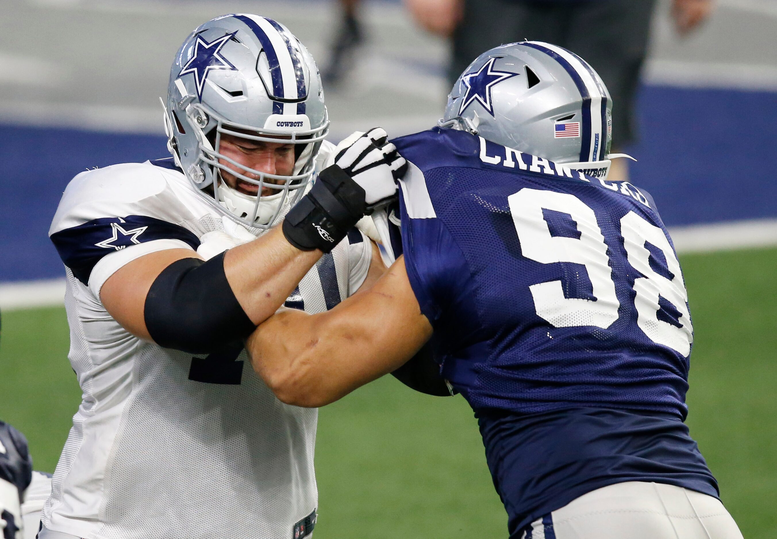 Dallas Cowboys guard Zack Martin (70) blocks Dallas Cowboys defensive end Tyrone Crawford...