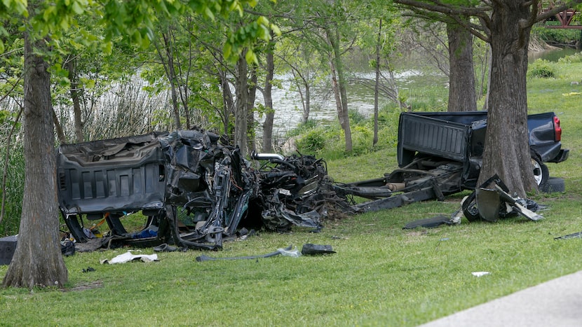 The remains of a single-vehicle wreck April 11 after a driver on Garland Road lost control...