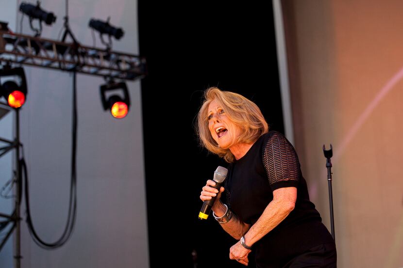 Lesley Gore, an American singer, performs at the Damrosch Park Bandshell for Lincoln Center...