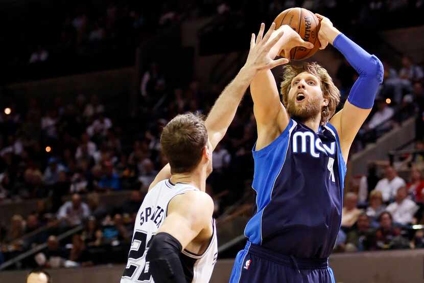 Mar 14, 2013; San Antonio, TX, USA; Dallas Mavericks forward Dirk Nowitzki (41) takes a shot...