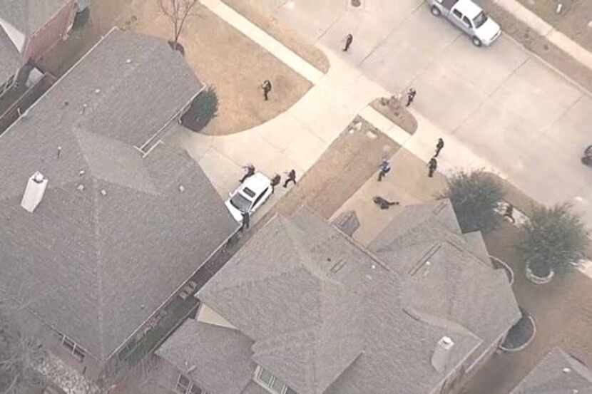 NBC5's helicopter captured video of Dallas police and officers with the Dallas County...