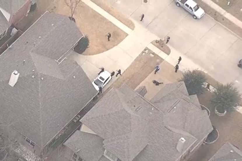 NBC5's helicopter captured video of Dallas police and officers with the Dallas County...