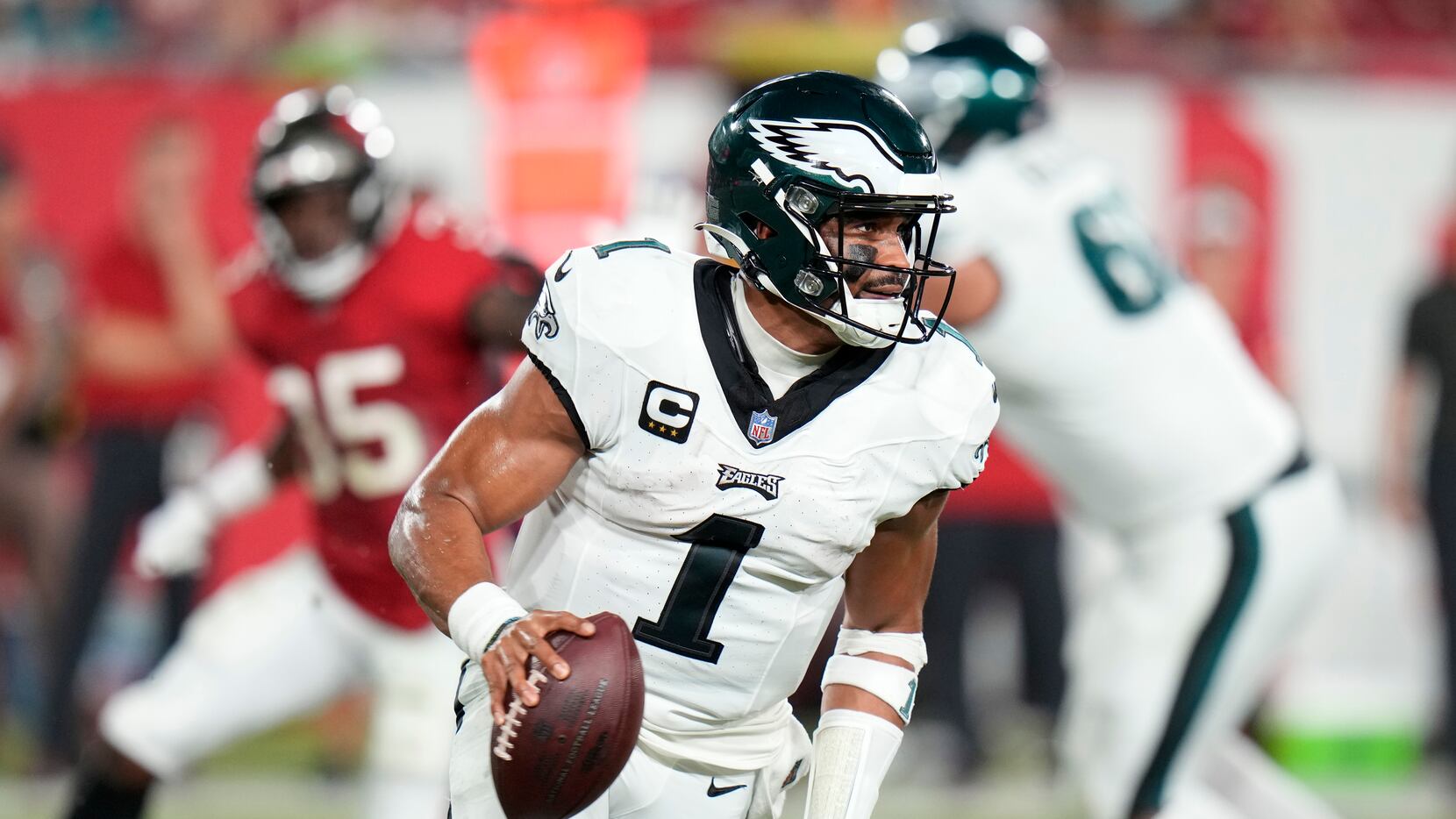 Jalen Hurts accounts for two touchdowns as Eagles thump Buccaneers to remain  unbeaten