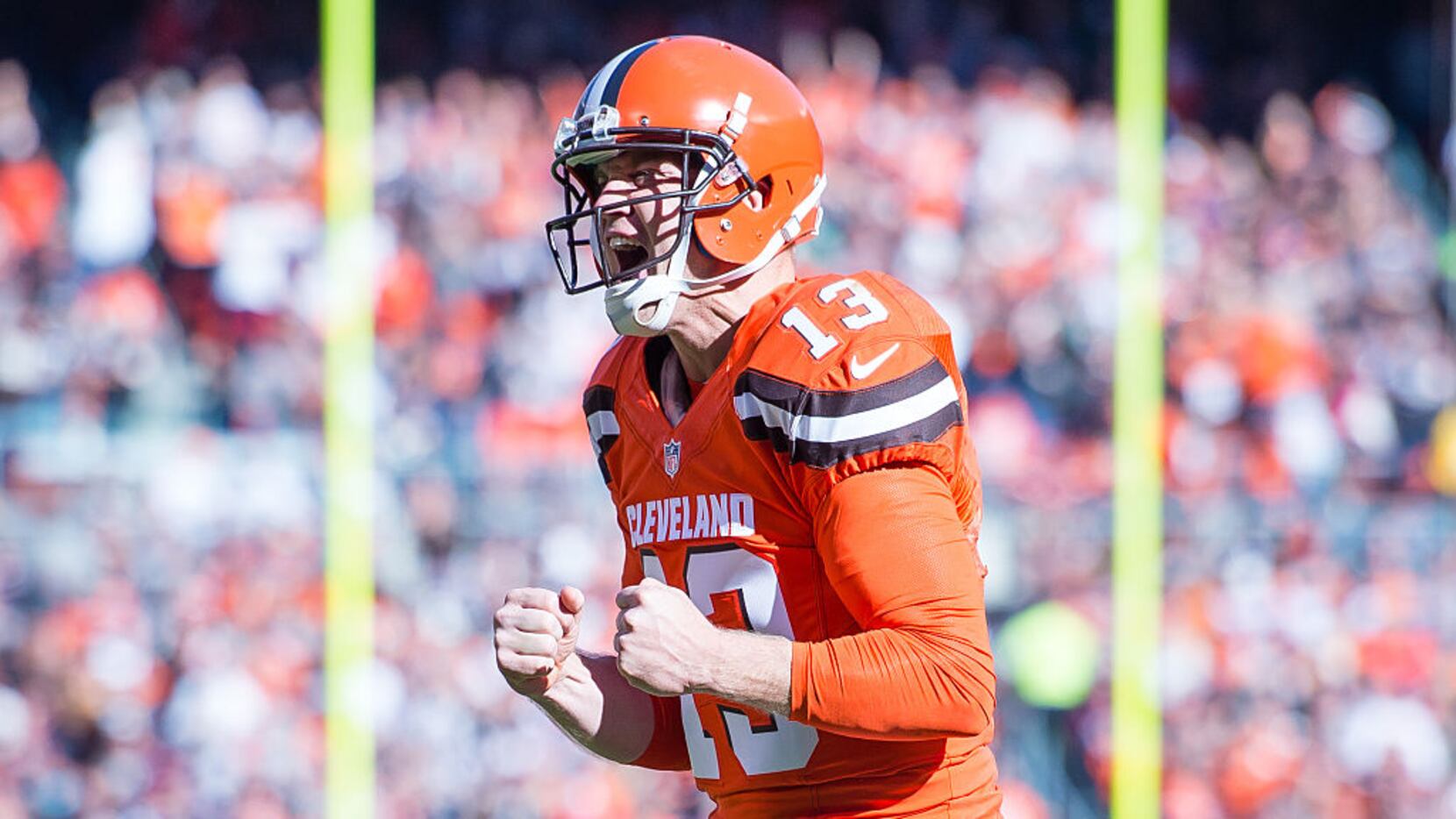 CLEVELAND, OH - NOVEMBER 1: Quarterback Josh McCown #13 of the Cleveland Browns celebrates...