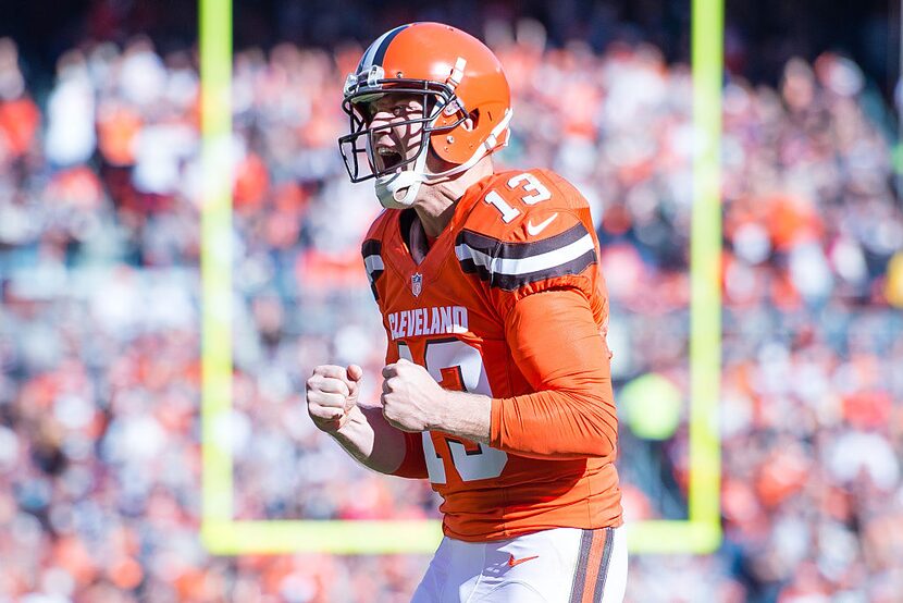 CLEVELAND, OH - NOVEMBER 1: Quarterback Josh McCown #13 of the Cleveland Browns celebrates...