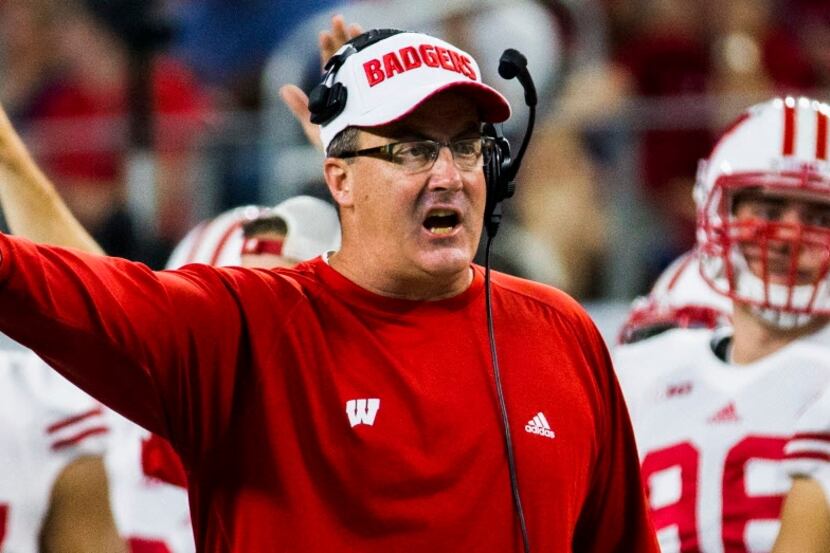 Wisconsin Badgers head coach Paul Chryst points from the sideline during the second quarter...