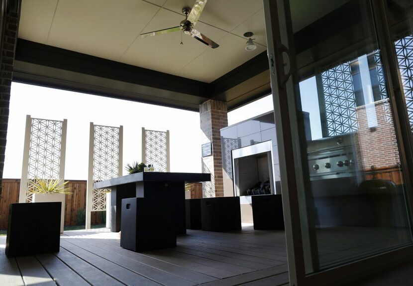 Outdoor eating area in the MainVue Homes Carmel Q1model home at Phillips Creek Ranch in...