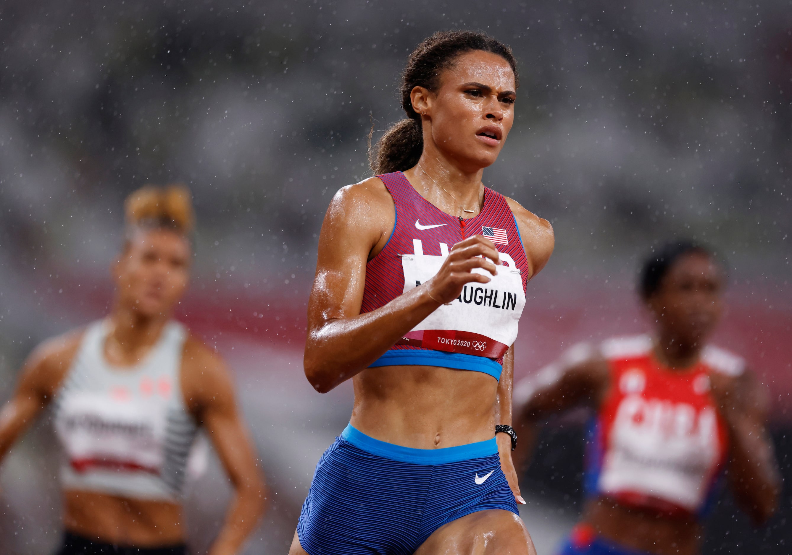 USA’s Sydney McLaughlin competes in the women’s 400 meter hurdles semifinal during the...