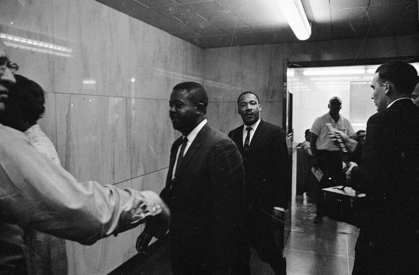 In this May 8, 1963 file photo, the Revs. Ralph Abernathy (left) and Martin Luther King Jr....