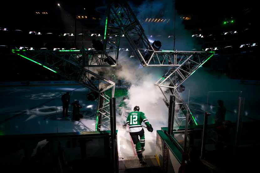 Dallas Stars center Radek Faksa (12) takes the ice to face the Carolina Hurricanes in an NHL...