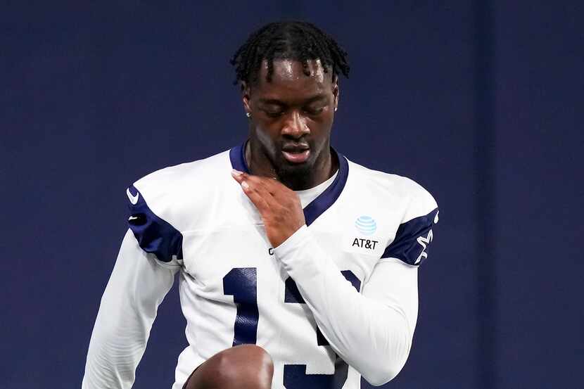 Dallas Cowboys wide receiver Michael Gallup (13) works on conditioning during the OTA team's...
