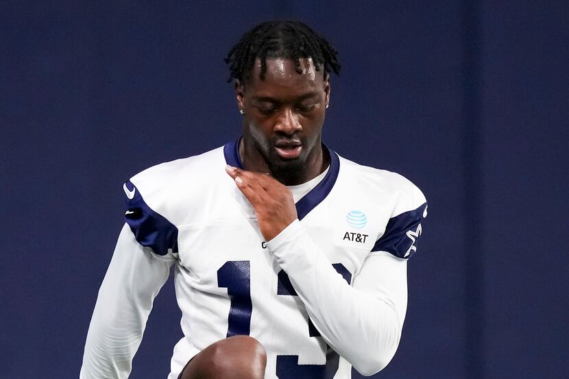 Dallas Cowboys wide receiver Michael Gallup (13) works on conditioning during the OTA team's...