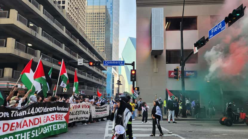 More than a hundred pro-Palestinian demonstrators marched through downtown Dallas on Tuesday evening. They also held a rally at Civic Garden.