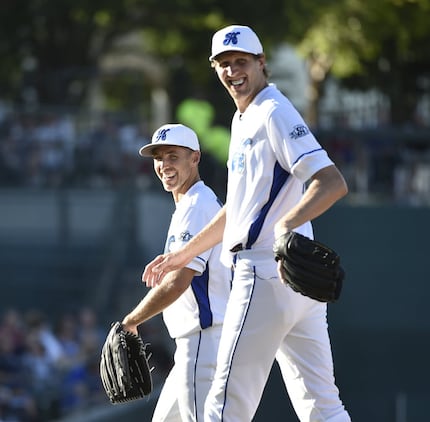 Steve Nash and his buddy at Dirk Nowitzki's Heroes Celebrity Baseball Game at Dr. Pepper...