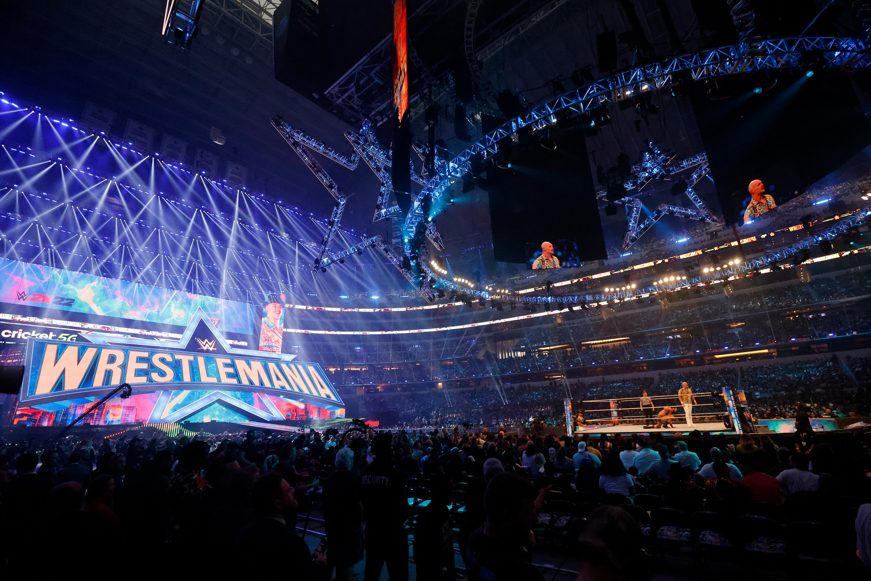 The stage and main ring at WrestleMania in Arlington, Texas on Saturday, April 2, 2022. 