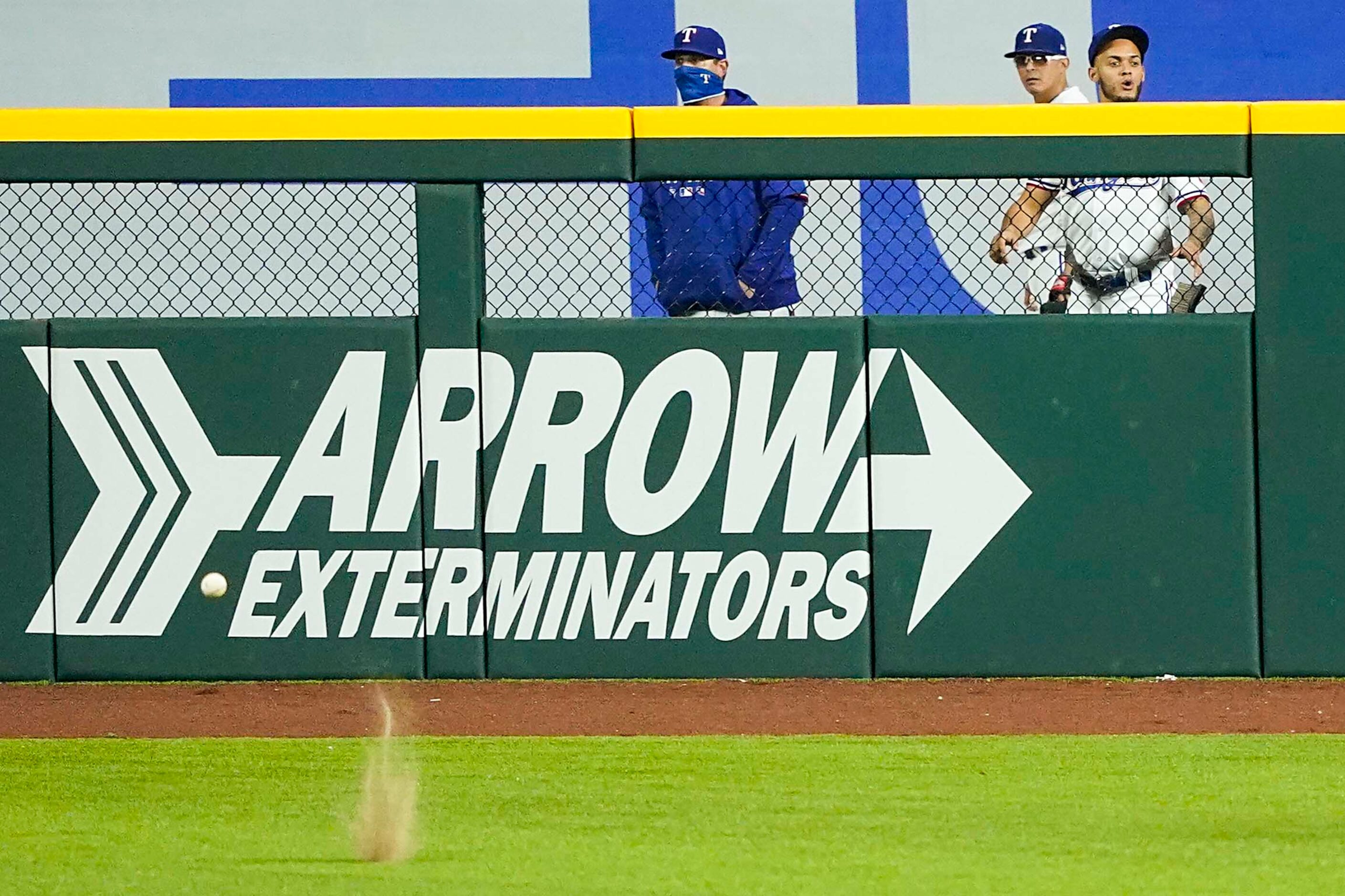 A double off the bat of Texas Rangers second baseman Rougned Odor, driving in the first run...