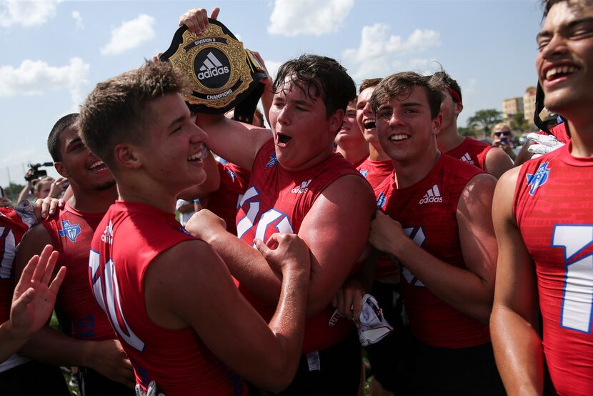 Sunnyvale players celebrate after winning the championship during the 2019 Texas 7on7...