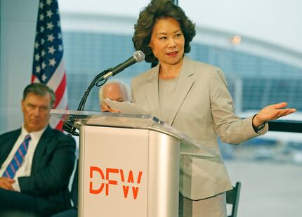 Secretary of Transportation Elaine Chao talked about the airport improvement grants as she...