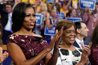 Michelle Obama (left) and mother Marian Robinson at the Democratic National Convention in...