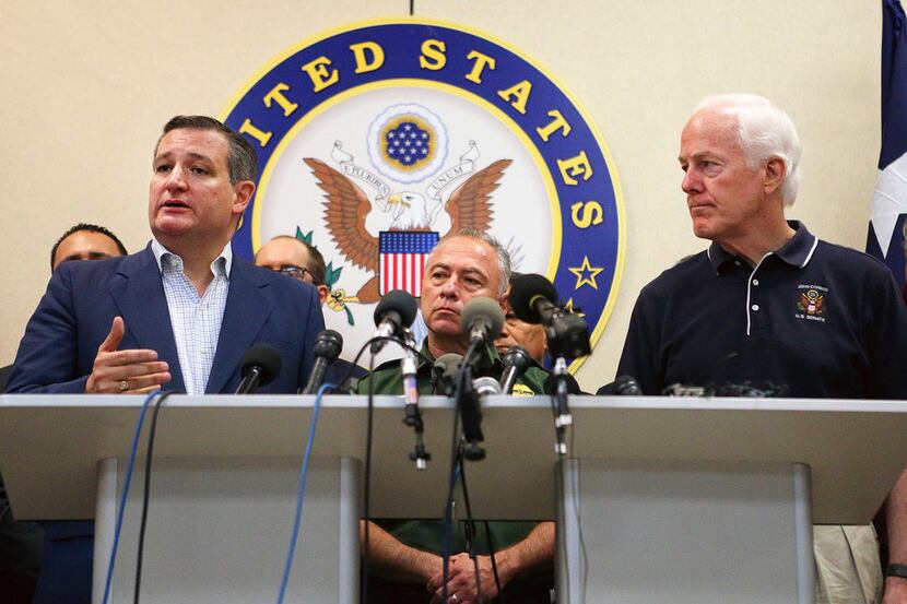 Sens. Ted Cruz, R-Texas, and John Cornyn, R-Texas, with U.S. Border Patrol Rio Grande Valley...