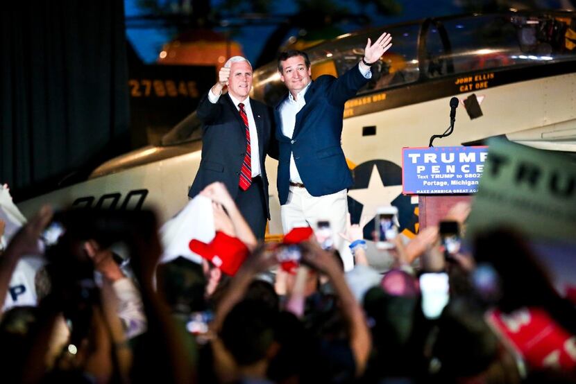 Vice President-elect Mike Pence and Sen. Ted Cruz greeted the crowd during a campaign stop...