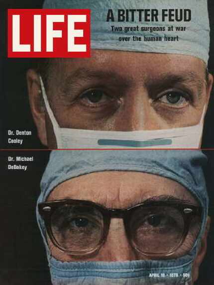 The cover of Life  from April 10, 1970, showing Denton Cooley and  Michael DeBakey.  