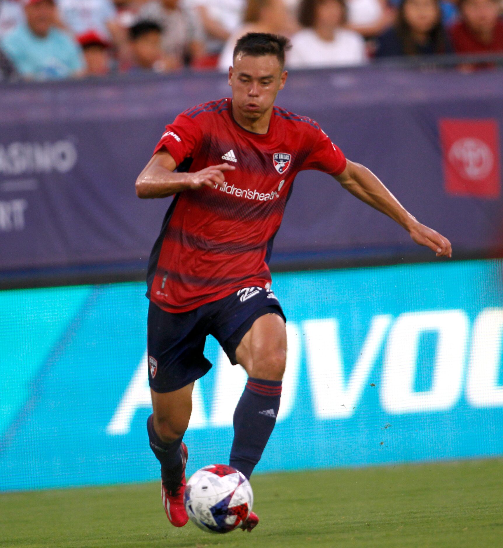 FC Dallas attacker Sam Junqua (29) controls the ball during first half action against LA FC....