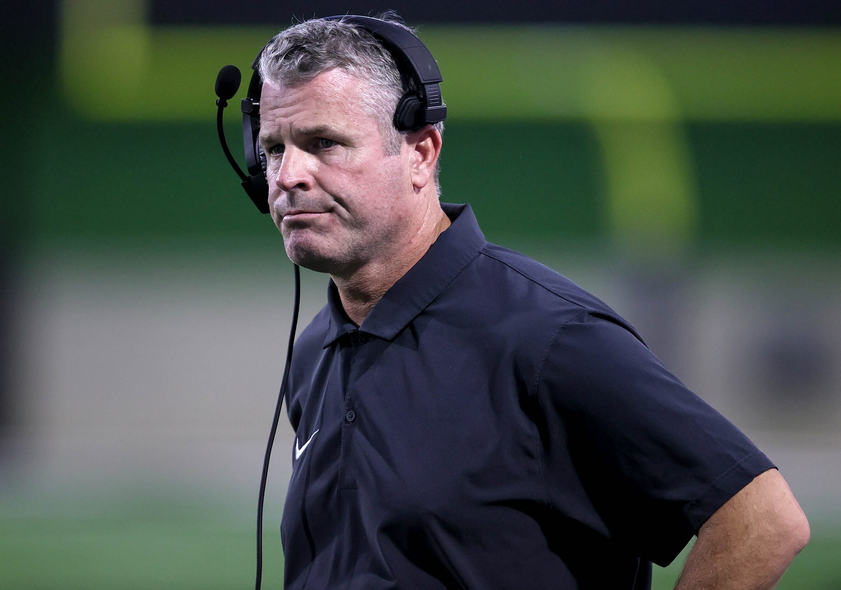 Euless Trinity head coach Aaron Lineweaver looks disappointed after a North Crowley...