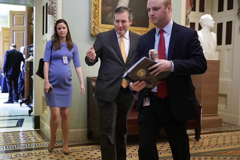 Sen. Ted Cruz left the weekly Senate Republican policy luncheon in the U.S. Capitol in late...
