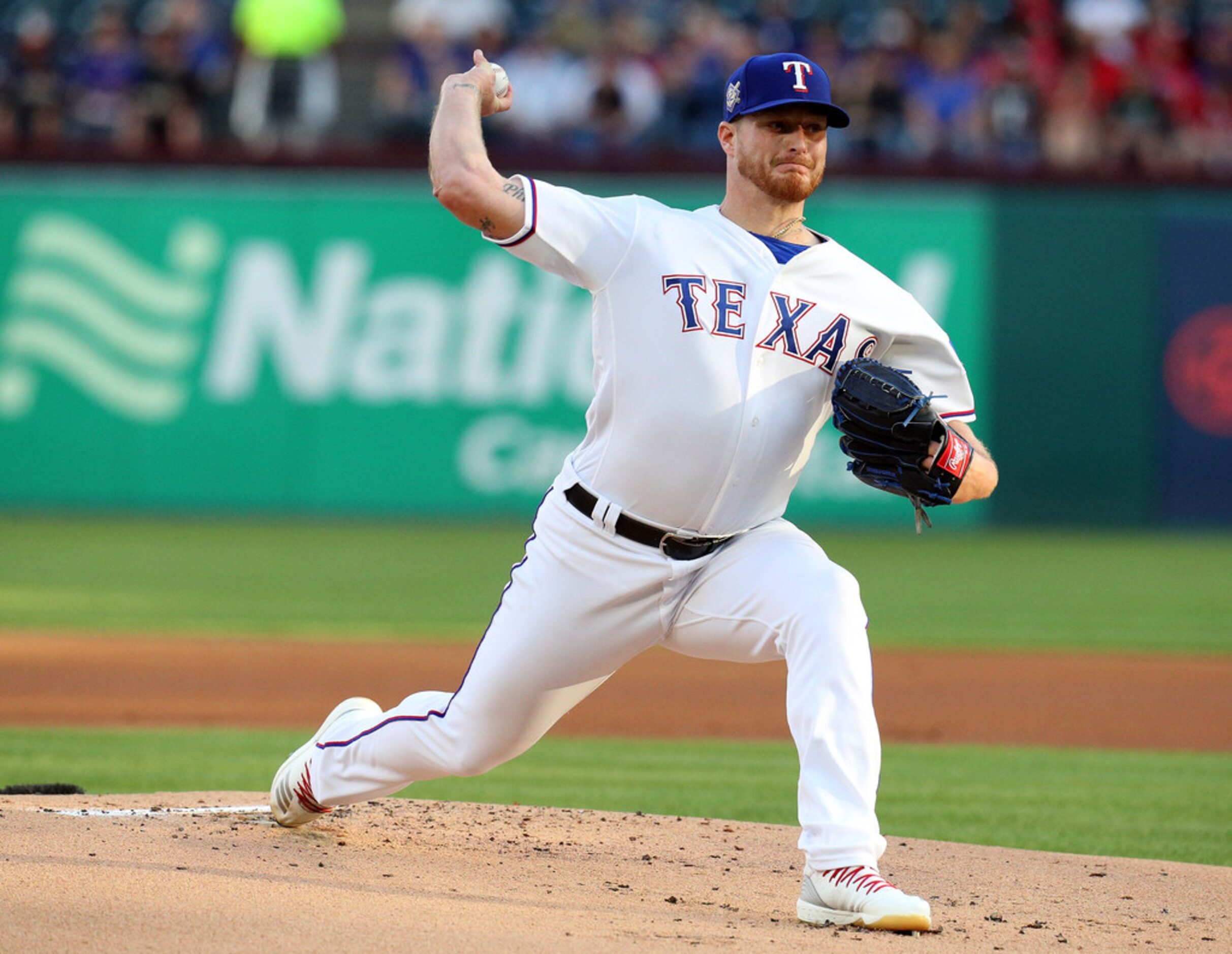 ARLINGTON, TEXAS - APRIL 15: Shelby Miller #19 of the Texas Rangers delivers a pitch in the...