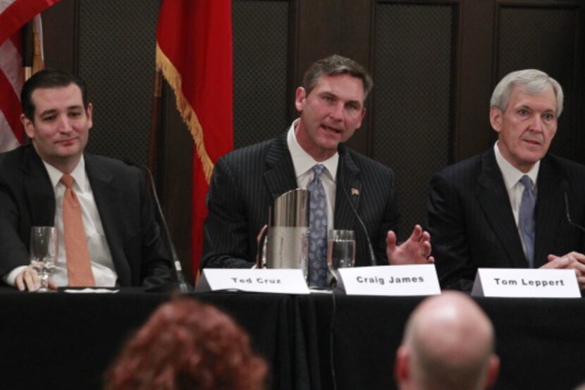 From left: Republican Senate candidates Ted Cruz, Craig James and Tom Leppert participated...