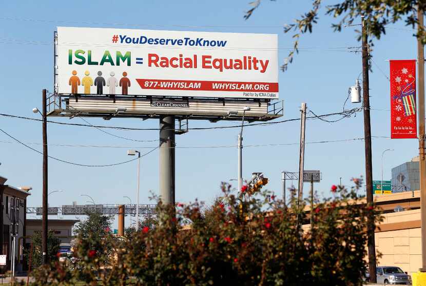 A "Why Islam" billboard advertising a hotline designed to educate people about Islam during...