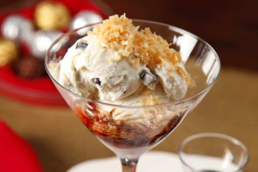Chocolate liqueur, toasted coconut and chocolate chip ice cream make a terrific dessert.