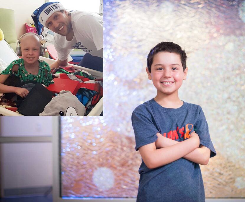 Evan Jurgensen, then (upper left) and, now 10, is back home since undergoing treatment for...
