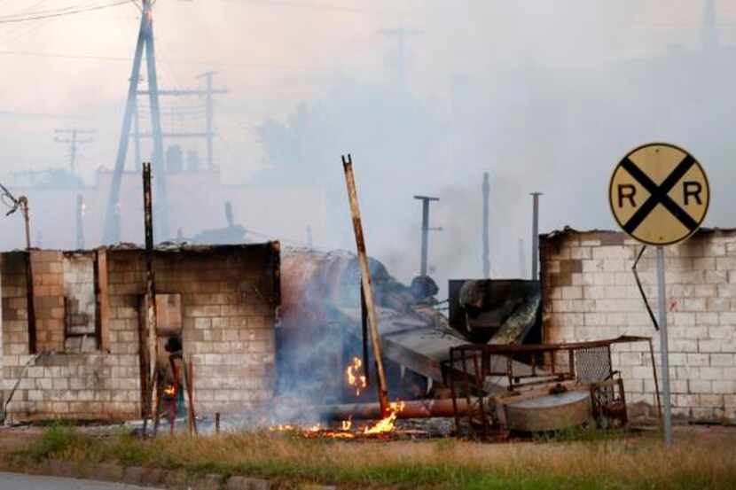 A fire destroyed much of the East Texas Ag Supply building in downtown Athens, about 70...