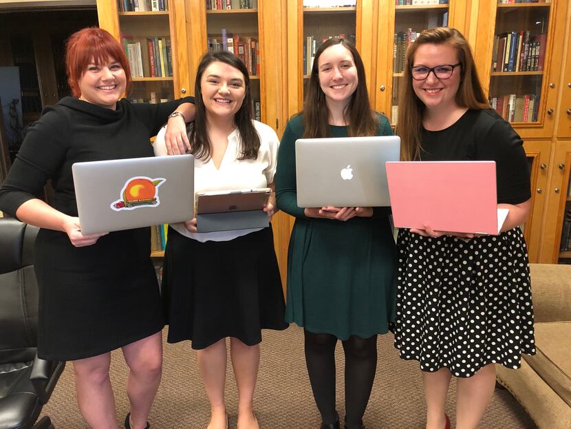 The four history students on a mission are Emily Bowles (from left), Hannah Stewart, Jessica...