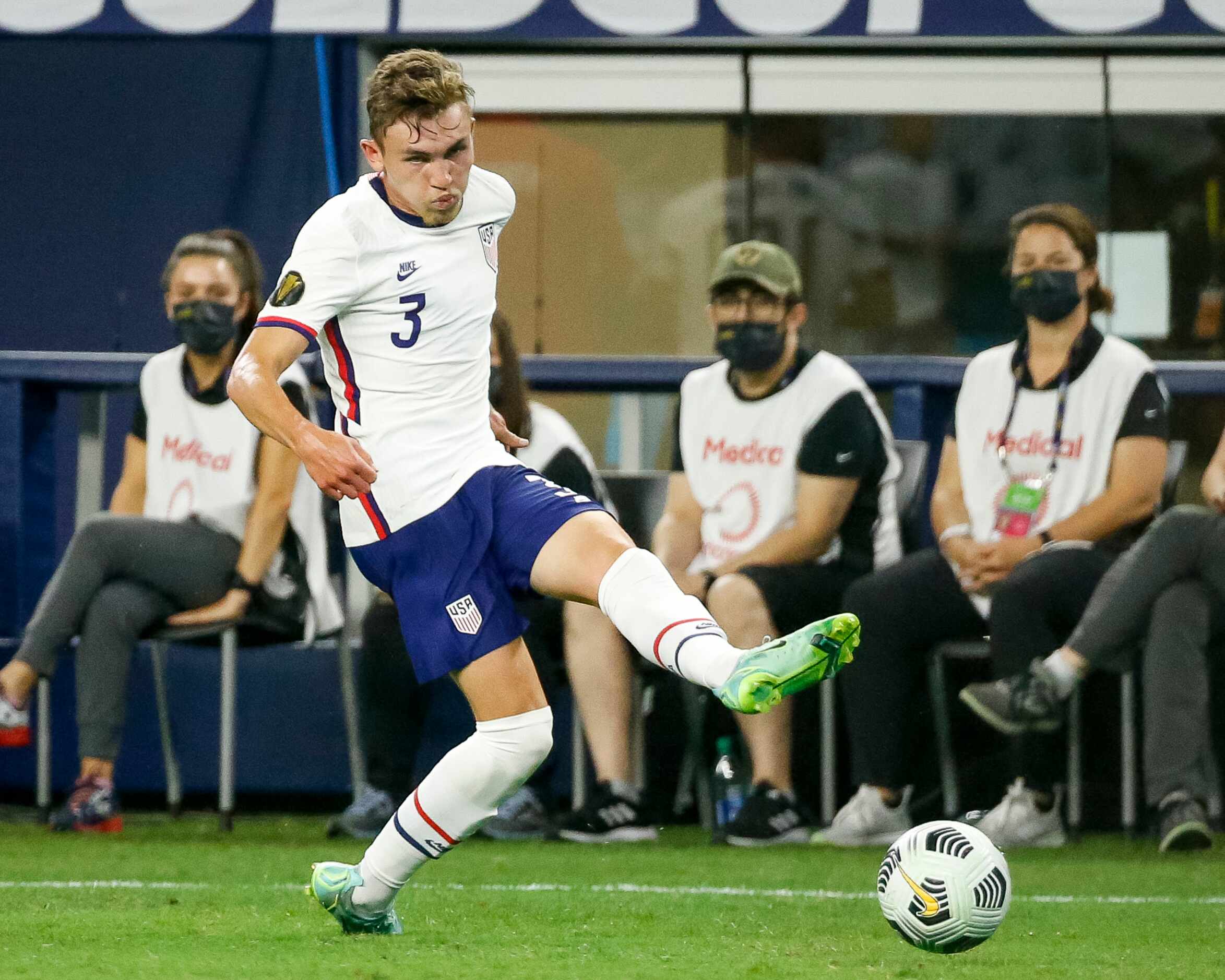 USA defender Sam Vines (3) passes the ball during the second half of a CONCACAF Gold Cup...