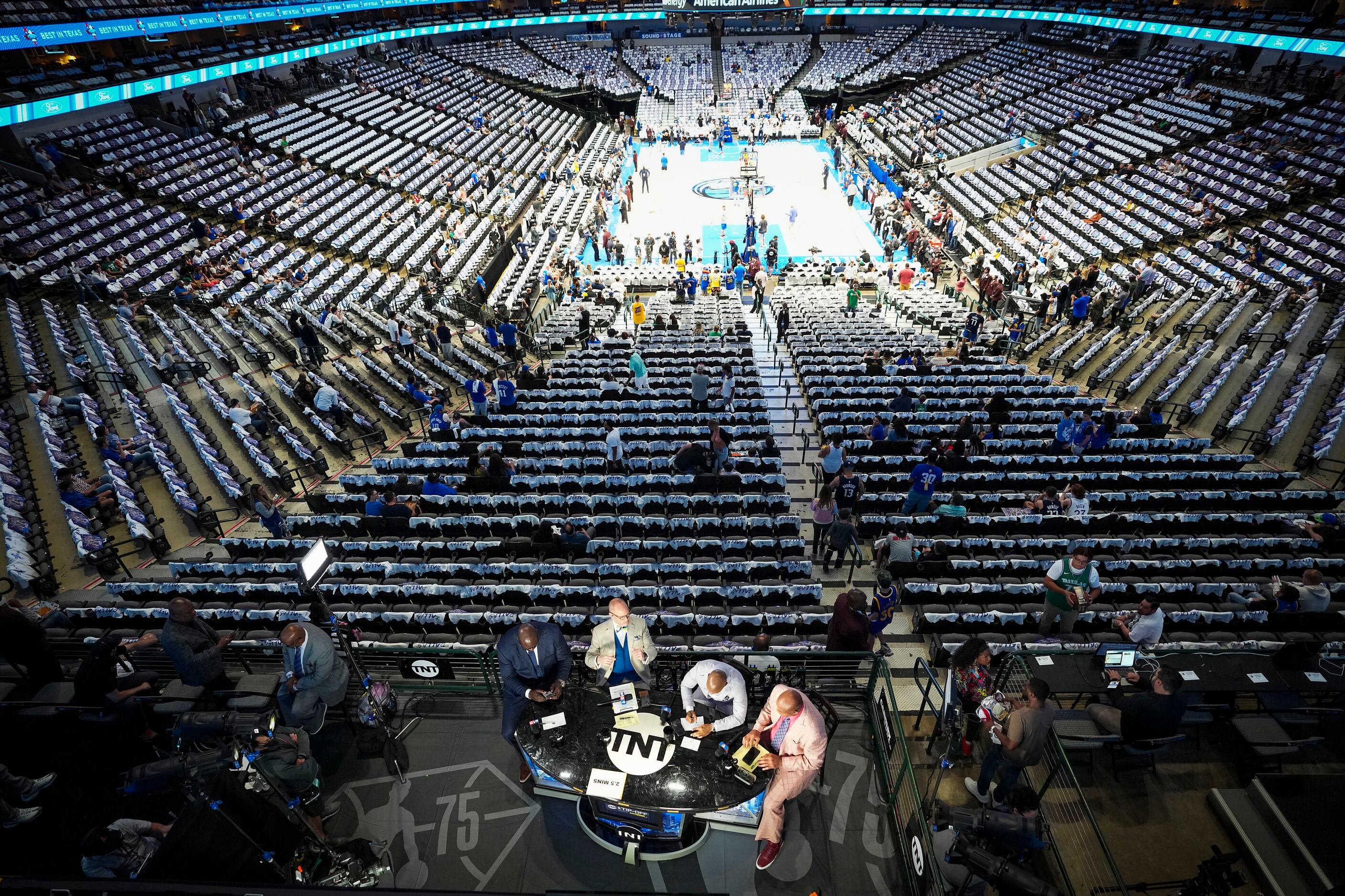 The TNT Tip-Off crew prepares to go on the air before Game 4 of the NBA Western Conference...