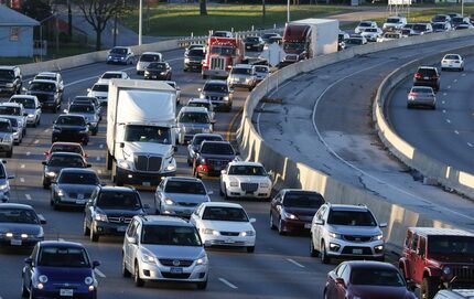 
Eighteen-wheelers and other vehicles travel at a reduce speed due to traffic traveling...