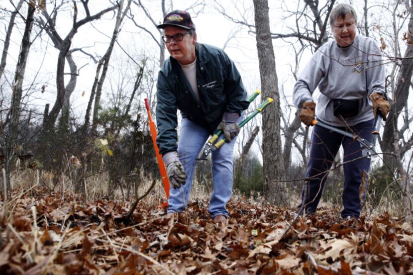 Karen Forbes (left) and Barbara Baynham work with the Preservation Society for Spring Creek...