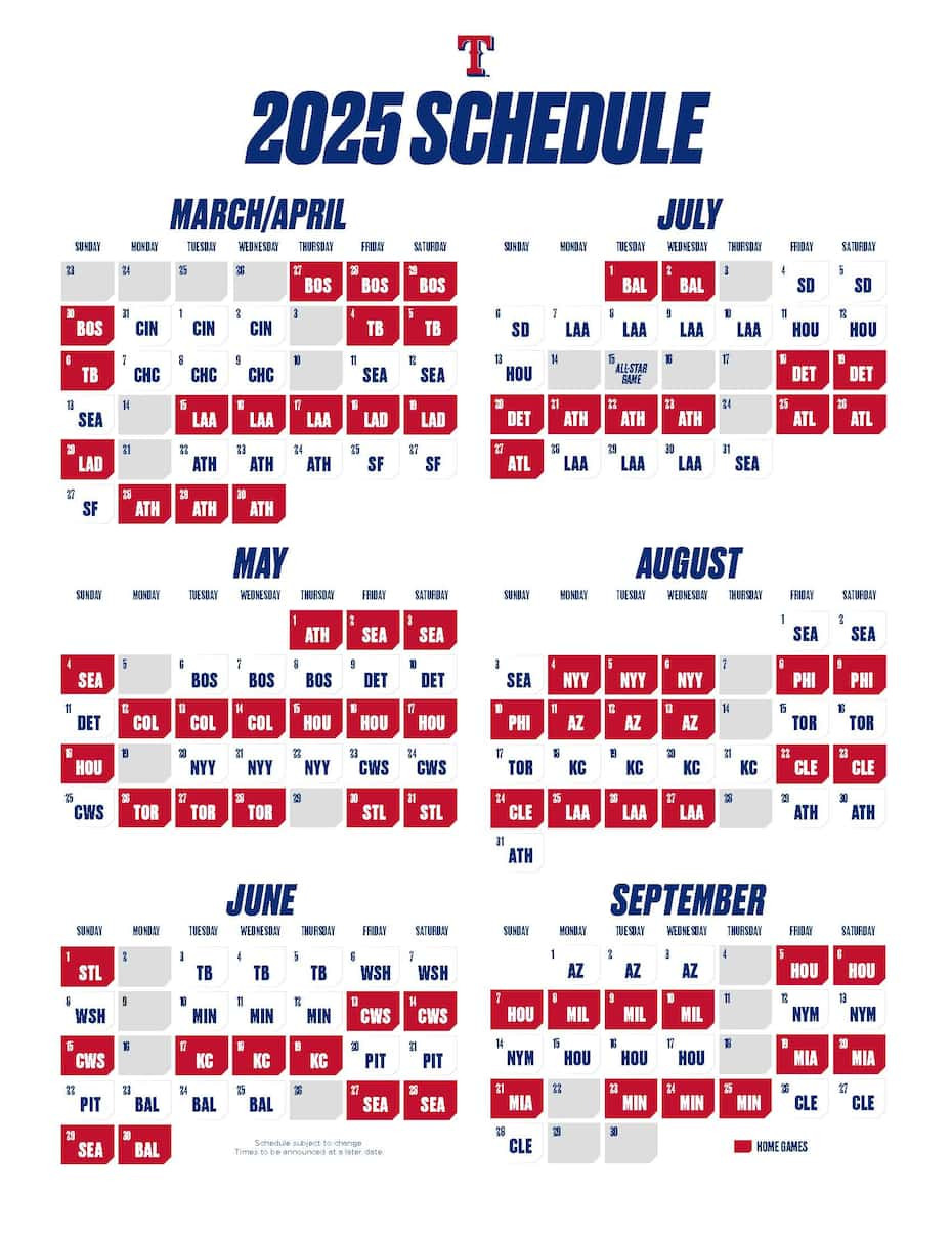 2025 Rangers schedule release: Texas to open season vs. Boston Red Sox ...