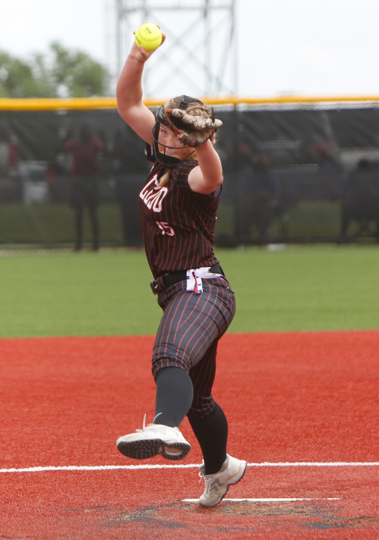 Aledo pitcher Kayleigh Smith (15) delivers a pitch to a Georgetown batter during the bottom...