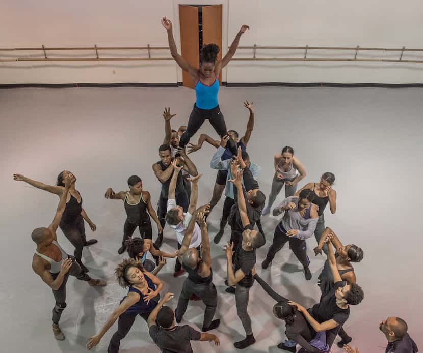 Members of Dallas Black Dance Theatre rehearse Andy Noble's dance Tower  at their studio on...