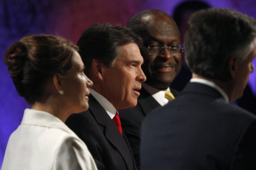 From left: Michele Bachmann, Rick Perry, and Herman Cain were among candidates taking part...