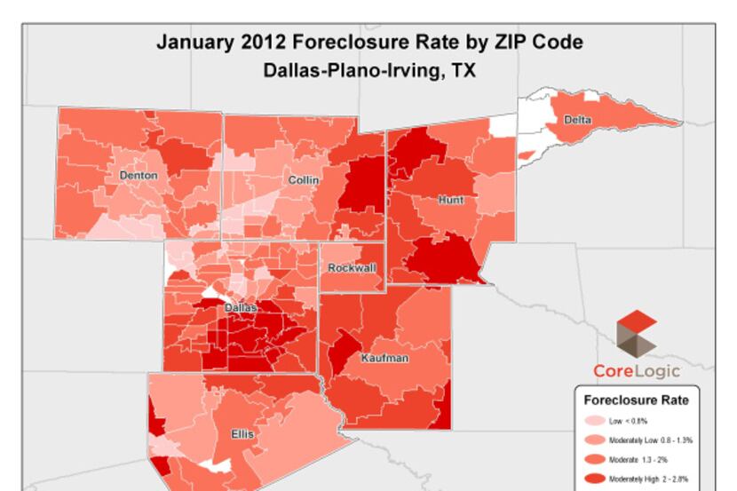 Dallas-area home foreclosures are still runing less than half the nationwide rate.