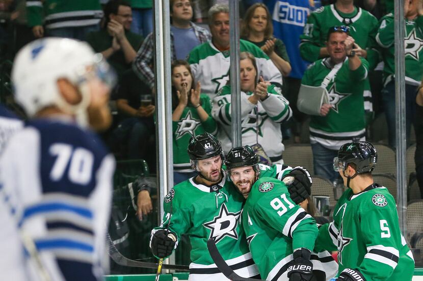 Dallas Stars right wing Alexander Radulov (47), center Tyler Seguin (91) and defenseman...