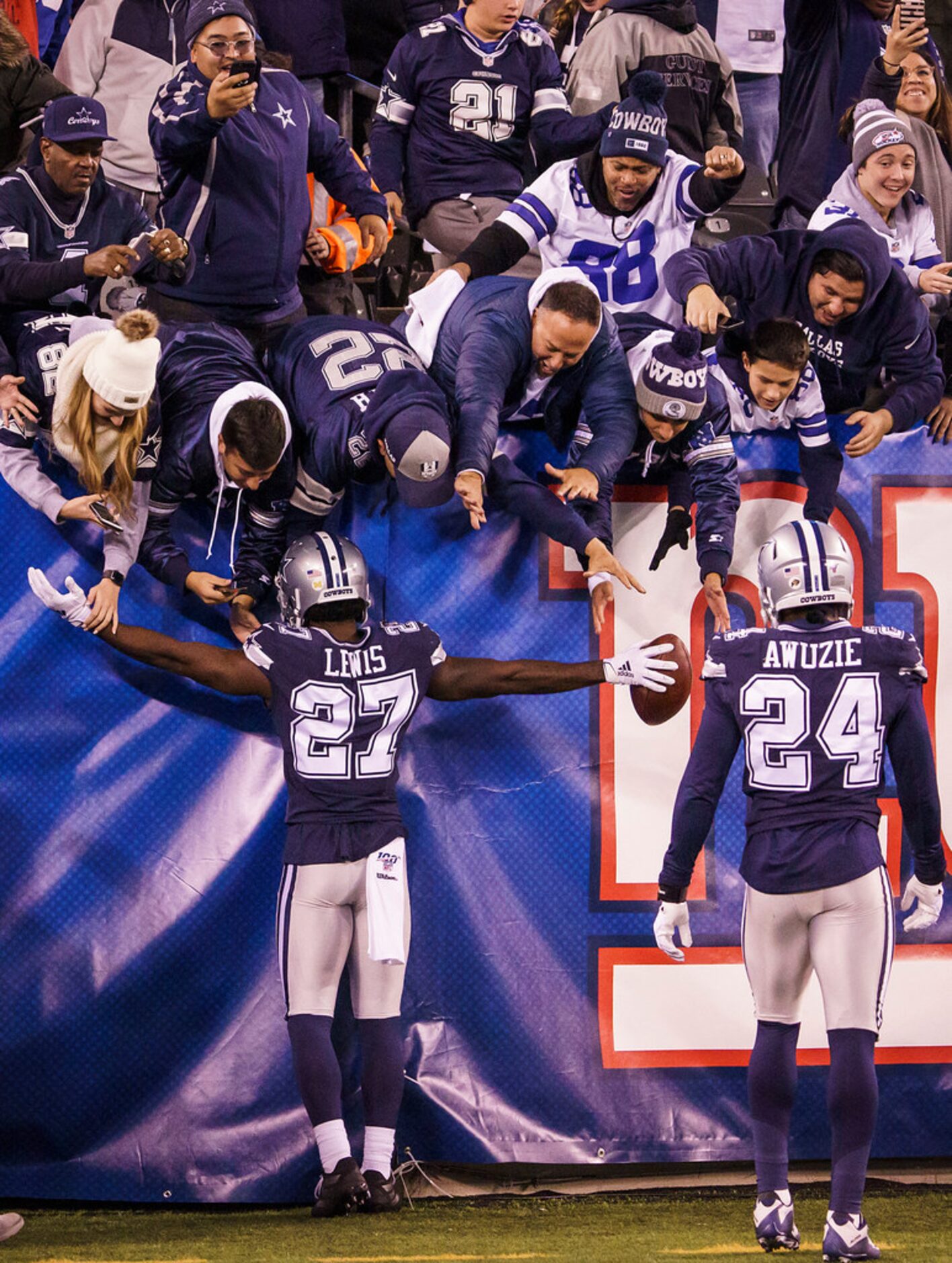 Dallas Cowboys cornerback Jourdan Lewis (27) celebrates after returning a New York Giants...