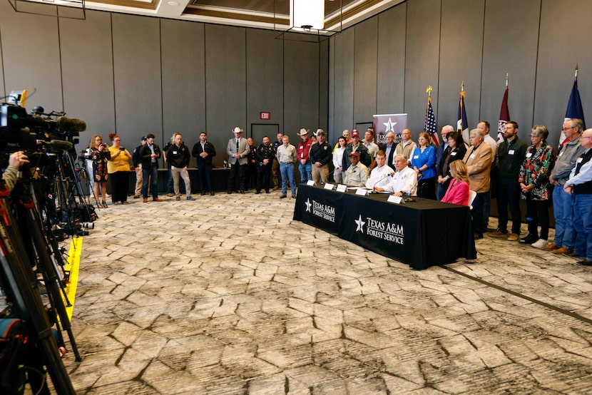 Texas Gov. Greg Abbott speaks during a news conference about the panhandle wildfires...